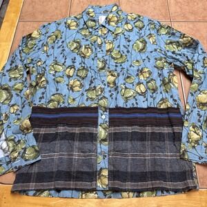 Antonio Marras Button Front Floral Plaid Cotton Shirt Size 39‎ Made In Italy